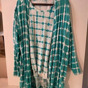 Lands' End Turquoise and White Patterned Tunic
